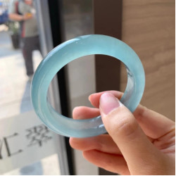 藍水天然冰種海藍寶玉鐲晴水底天青凍鐲子天空藍岫天空翡翠玉手鐲