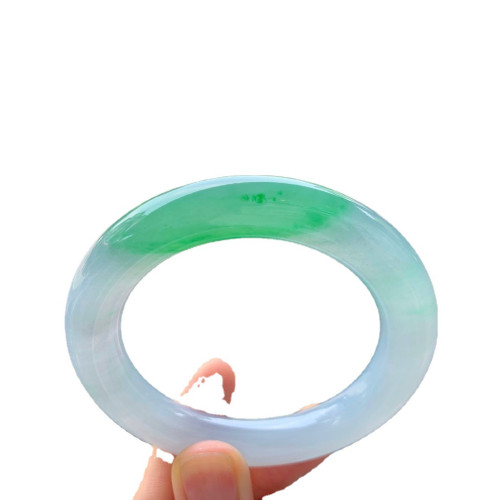 天然緬甸老坑a貨玉石翡翠手鐲女款冰種飄綠圓條福鐲翡翠手鐲送禮
