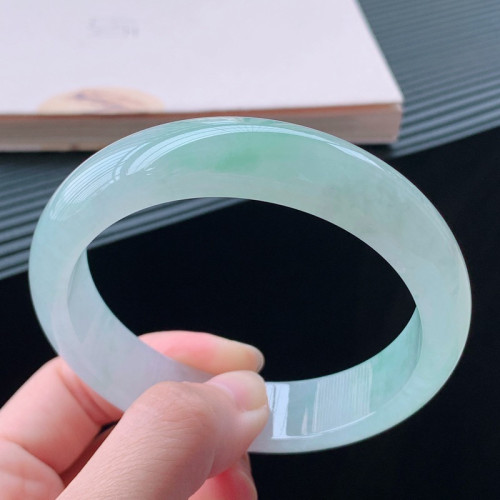 翡翠手鐲冰種單色水潤寬版正圈貴妃細條圓鐲天然手鏈白月光玉鐲子