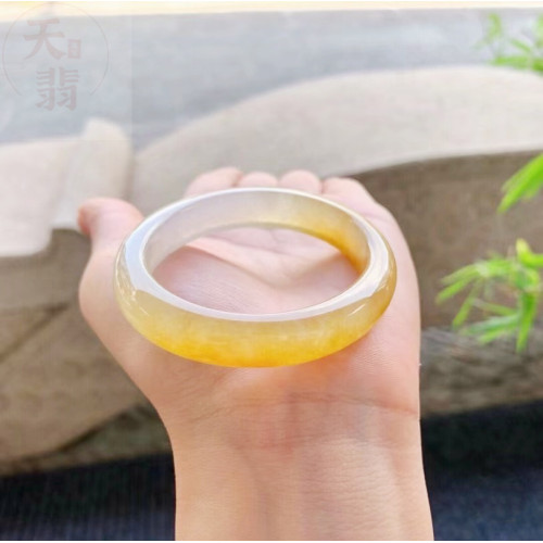 翡翠手鐲天然黃翡翠玉鐲子玉石冰種平安貴妃鐲老坑翡翠雞油黃送禮
