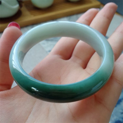緬甸天然老坑翡翠玉手鐲A貨手鐲女款冰糯種白底青綠色飄花玉鐲子