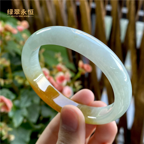 天然緬甸老坑翡翠手鐲女款黃翡正圈細糯翡翠手鐲玉鐲子冰糯種玉鐲