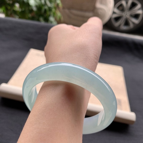 緬甸老坑冰種翡翠手鐲晴底油青平安鐲飄花貴妃手鐲玉器鐲子送家人