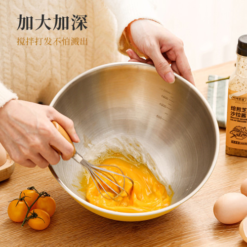 不鏽鋼盆食品級家用烘焙打蛋料理盆帶刻度韓式ins風三件套沙拉碗