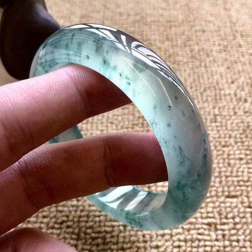 天然緬甸圓條翡翠手鐲晴水料老坑冰種飄花玉手鐲A貨貴妃玉鐲子女