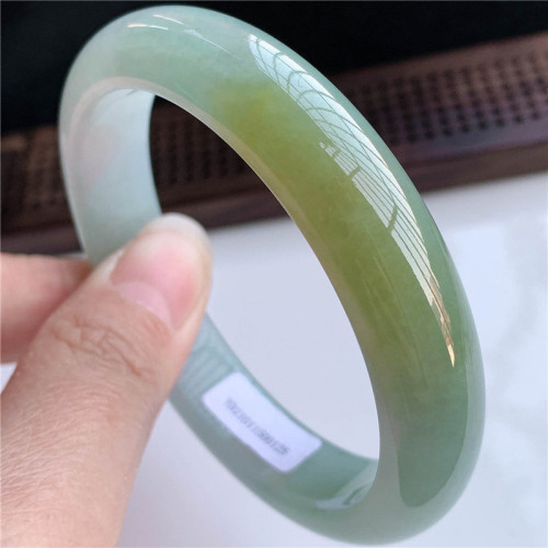 緬甸玉石翡翠手鐲子a貨天然冰糯種正圈老坑黃翡綠色圓條翡翠手鐲