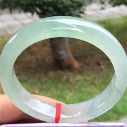 緬甸老坑翡翠手鐲透水潤冰種圓條玉鐲子晴水飄綠花玉石鐲子少女款