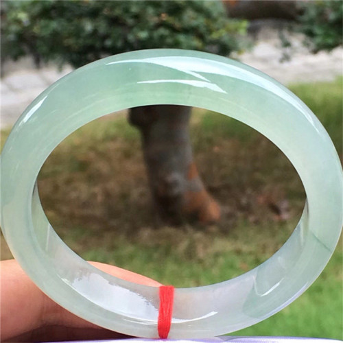 緬甸老坑翡翠手鐲透水潤冰種圓條玉鐲子晴水飄綠花玉石鐲子少女款