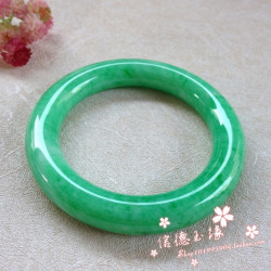 天然緬甸老坑A貨陽綠翡翠手鐲 冰種飄花祖母帝王綠圓條翡翠玉手鐲