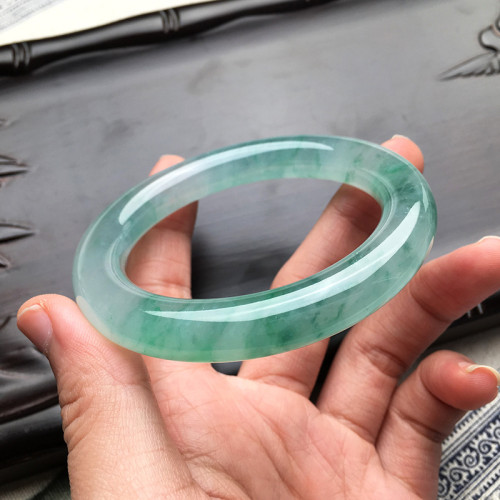 天然緬甸翡翠手鐲女款玉石玉鐲老坑冰種飄花綠鐲子正圓扁條玉手鐲