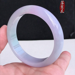緬甸冰糯種紫羅蘭翡翠手鐲圓條春帶彩淺白青陽綠貴妃正圈玉鐲送禮