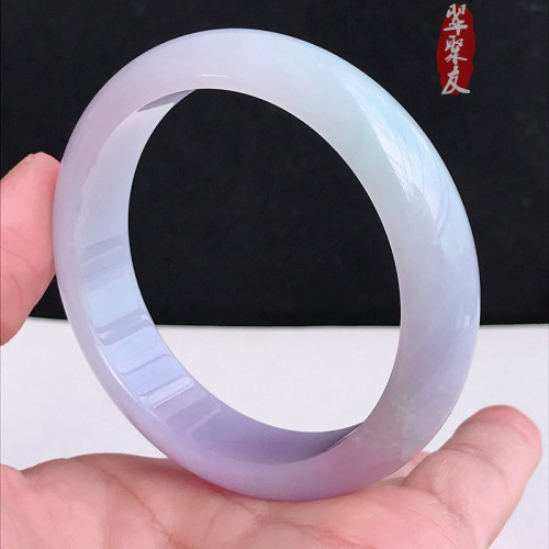 緬甸冰糯種紫羅蘭翡翠手鐲圓條春帶彩淺白青陽綠貴妃正圈玉鐲送禮