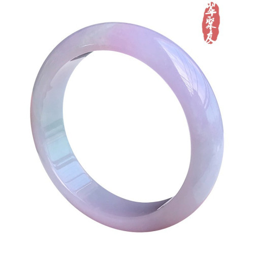 緬甸冰糯種紫羅蘭翡翠手鐲圓條春帶彩淺白青陽綠貴妃正圈玉鐲送禮