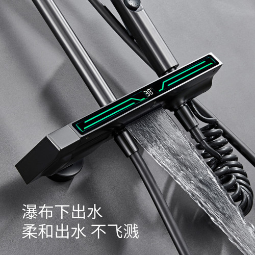 白色網紅淋浴花灑套裝槍灰色LED三色感溫按鍵大平面恒溫淋雨頂噴