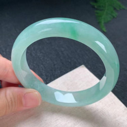 天然緬甸冰種翡翠手鐲貴妃飄綠飄花玻璃種正圈圓條玉鐲女53-64mm