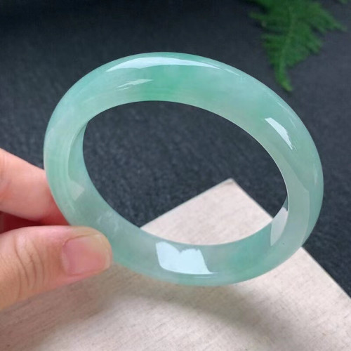 天然緬甸冰種翡翠手鐲貴妃飄綠飄花玻璃種正圈圓條玉鐲女53-64mm