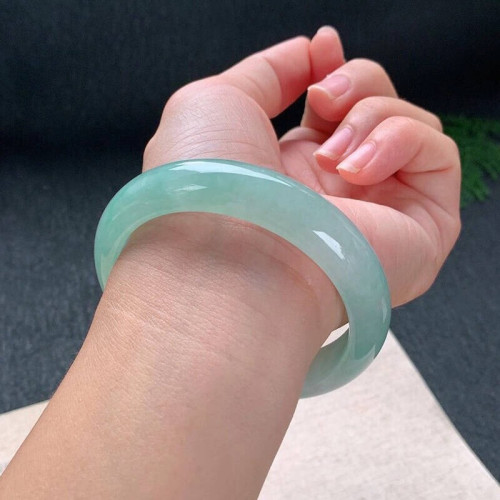天然緬甸冰種翡翠手鐲貴妃飄綠飄花玻璃種正圈圓條玉鐲女53-64mm
