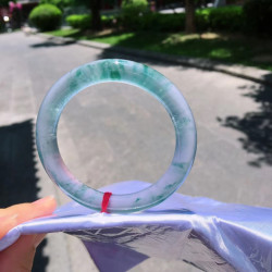 翡翠冰種手鐲玉鐲玉手鐲子飄花圓條貴妃鐲玻璃種陽綠天然正品女款