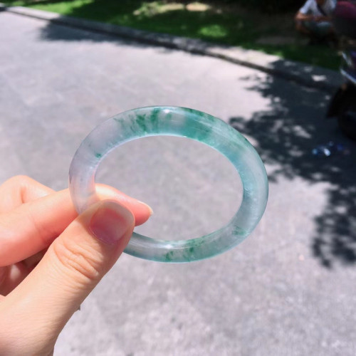 翡翠冰種手鐲玉鐲玉手鐲子飄花圓條貴妃鐲玻璃種陽綠天然正品女款