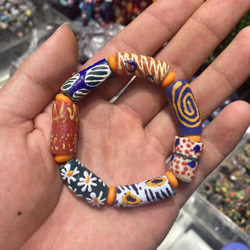 永韻 尼泊爾老琉璃手鏈單圈吉祥福祿手工手串DIY女款復古散珠飾品
