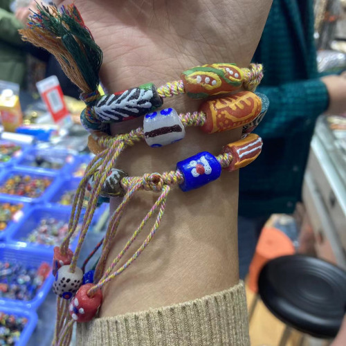 永韻 尼泊爾老琉璃手鏈單圈吉祥福祿手工手串DIY女款復古散珠飾品