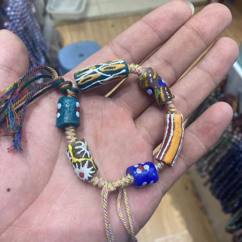 永韻 尼泊爾老琉璃手鏈單圈吉祥福祿手工手串DIY女款復古散珠飾品