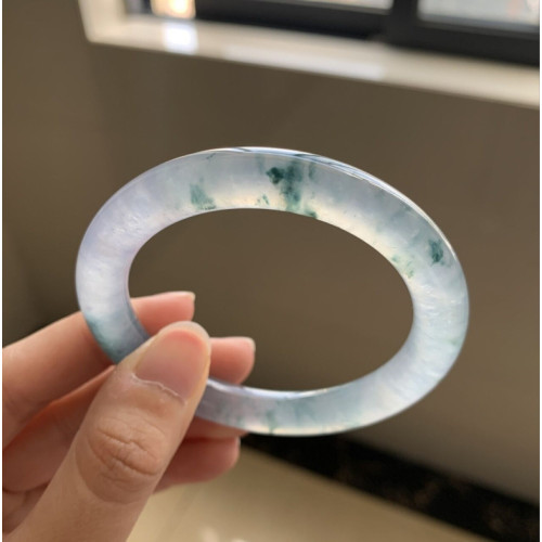 緬甸天然冰種翡翠玉手鐲女款圓條貴妃鐲子飄花翡翠手鐲老坑透送禮