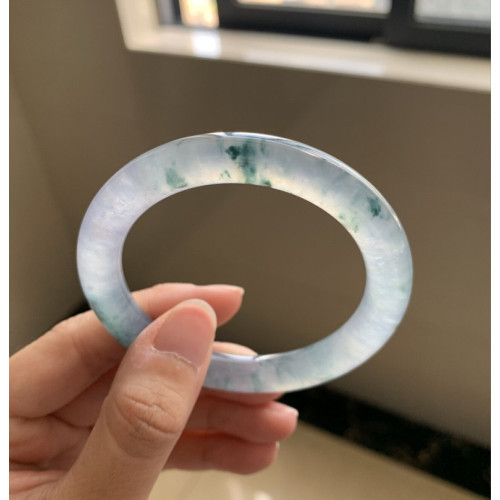 緬甸天然冰種翡翠玉手鐲女款圓條貴妃鐲子飄花翡翠手鐲老坑透送禮