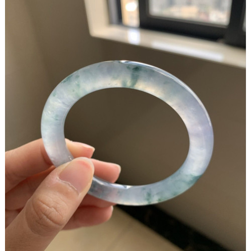 緬甸天然冰種翡翠玉手鐲女款圓條貴妃鐲子飄花翡翠手鐲老坑透送禮