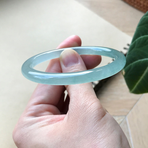 緬甸天然翡翠手鐲圓條女款老坑A貨翡翠玉手鐲冰種藍水小細條小圈