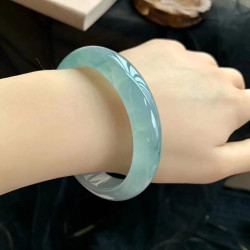 A貨天然緬甸翡翠手鐲冰種藍水玉手鐲通透高冰玉鐲子真品高端送禮