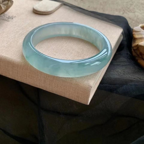 A貨天然緬甸翡翠手鐲冰種藍水玉手鐲通透高冰玉鐲子真品高端送禮