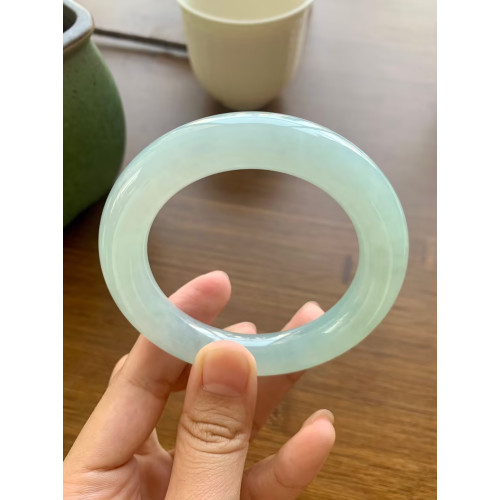 【5月新貨】天然緬甸翡翠手鐲女冰糯種圓條翡翠玉手鐲單色淺陽綠