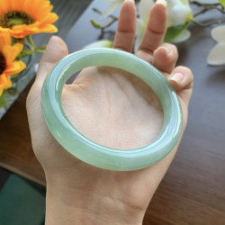 翡翠手鐲天然緬甸翡翠玉手鐲女款圓條淺綠色單色玉鐲子青色冰糯種