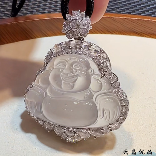 翡翠吊墜笑玉彿公冰種翡翠白冰玉彿白月光大肚彿吊墜男女款掛件送