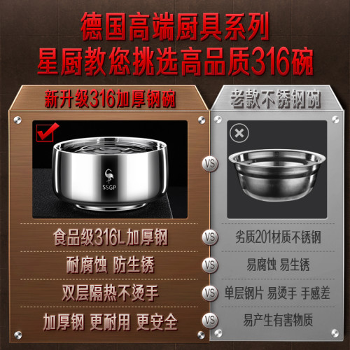 三四鋼兒童碗雙層隔熱防燙耐摔湯碗 碗具家用食品級316不鏽鋼飯碗