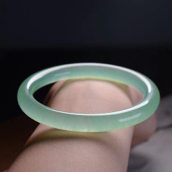 天然翡翠手鐲冰種油清圓條飄花玉手鐲緬甸玉鐲陽綠叮噹圓條少女款