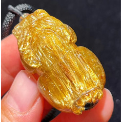 永韻 精品天然金髮晶貔貅吊墜招財銅順髮晶項鏈水晶鈦晶掛件男女