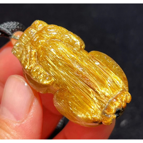 永韻 精品天然金髮晶貔貅吊墜招財銅順髮晶項鏈水晶鈦晶掛件男女
