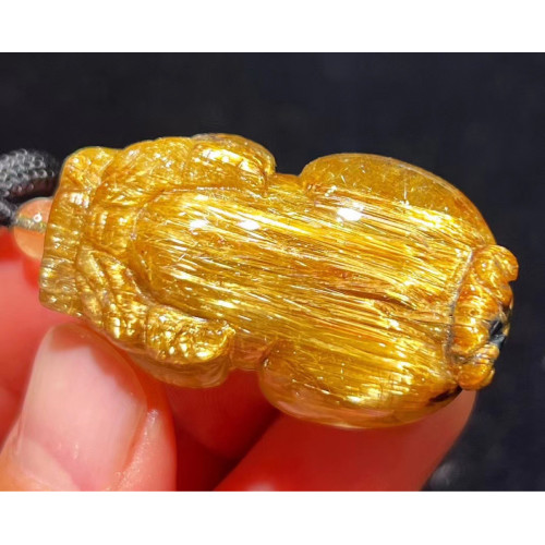 永韻 精品天然金髮晶貔貅吊墜招財銅順髮晶項鏈水晶鈦晶掛件男女