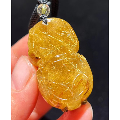 永韻 精品天然金髮晶貔貅吊墜招財銅順髮晶項鏈水晶鈦晶掛件男女
