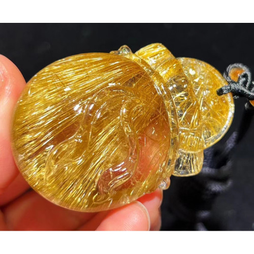 永韻天然巴西料水晶晶體通透白體金髮晶順髮雕刻福袋吊墜