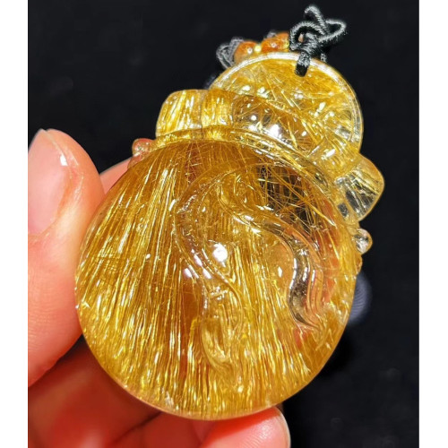 永韻天然巴西料水晶晶體通透白體金髮晶順髮雕刻福袋吊墜