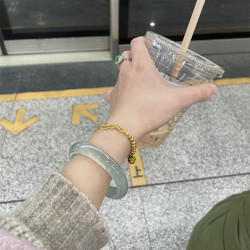 天然緬甸老坑翡翠手鐲女冰種飄綠正圈飄花玻璃種透翡翠玉鐲子貴妃