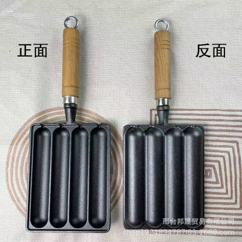 鑄鉄家用脆皮烤腸煎鍋烤面筋烤羊肉串小煎鍋戶外便攜式燒烤磐模具