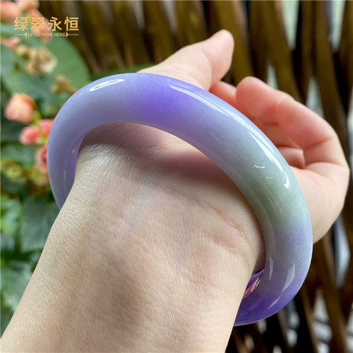 天然緬甸老坑翡翠手鐲細糯種紫羅蘭正圈女款翡翠手鐲冰糯種玉手鐲
