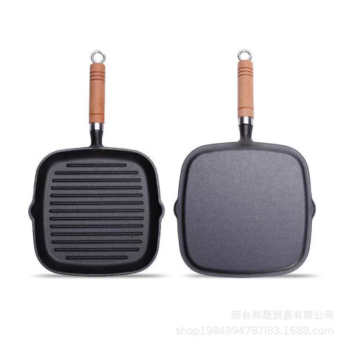鑄鉄牛排煎鍋加厚平底鍋家用牛扒條紋烤磐適用電磁爐不粘鍋烤肉磐