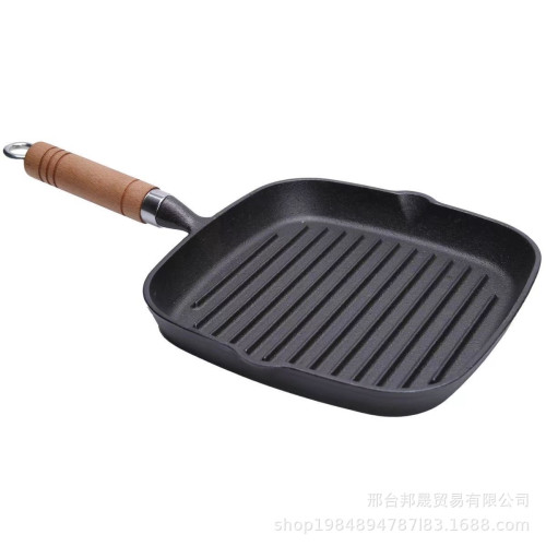 鑄鉄牛排煎鍋加厚平底鍋家用牛扒條紋烤磐適用電磁爐不粘鍋烤肉磐