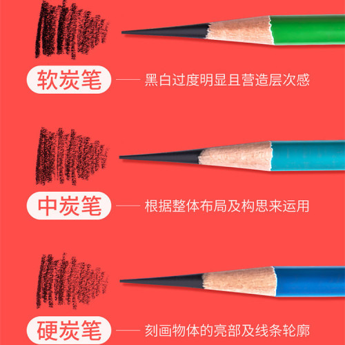 尼奧尼炭筆批髮美術繪畫素描鉛筆繪圖彩炭套裝軟中硬混裝彩色碳筆