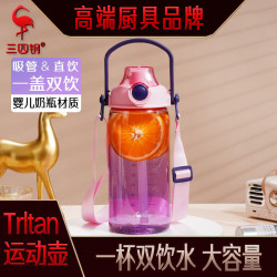 三四鋼 戶外水壺夏季運動噸噸壺 兒童水盃帶吸琯大容量大肚肚盃子